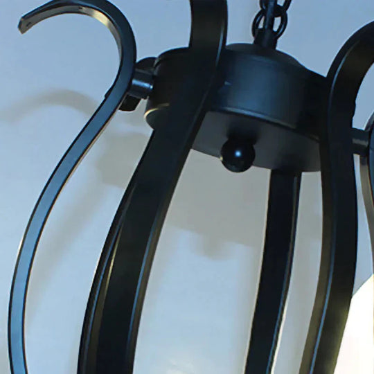 Traditional Candle Ceiling Chandelier 6 Heads Metal Hanging Light Kit In Black For Living Room