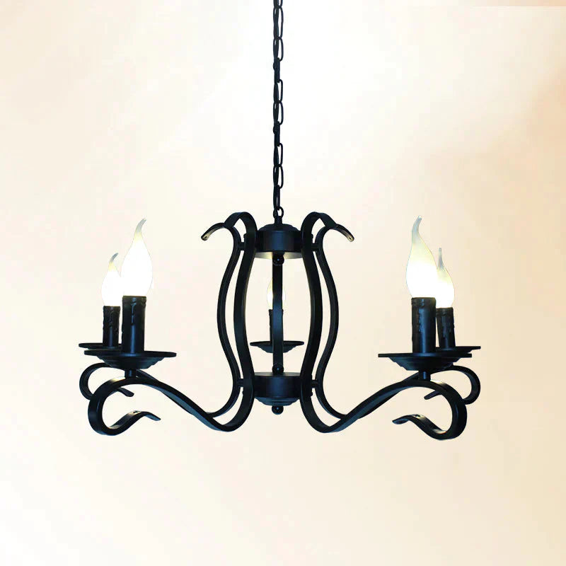 Antique Starburst Chandelier Lighting 5/6/8 Bulbs Metal Black Finish Hanging Pendant Lamp For