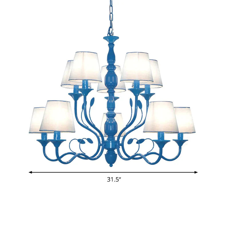 Metal Branch Ceiling Chandelier Antique 10/12/16 Heads Living Room Hanging Light Fixture In Blue