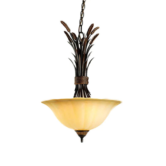 3 Heads Chandelier Pendant Lighting Traditional Wide Flare Beige Frosted Glass Ceiling Suspension