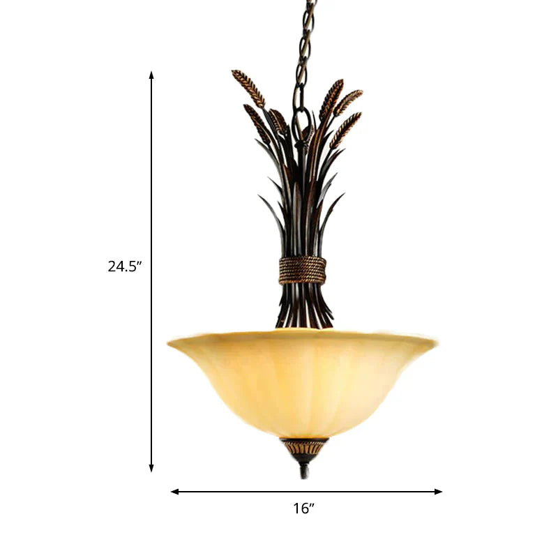 3 Heads Chandelier Pendant Lighting Traditional Wide Flare Beige Frosted Glass Ceiling Suspension