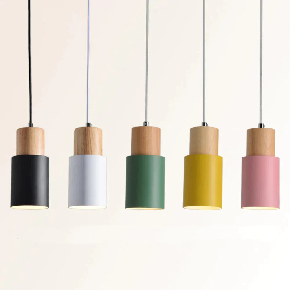 Designer Nordic Simple Wood Pendant Lights Led Hang Lamp Colorful Aluminum Fixture Kitchen Island