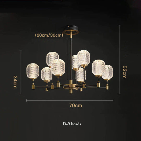 Copper Light Luxury Living Room Chandeliers Home Dining Lamps D - 9 Heads / Trichromatic Light