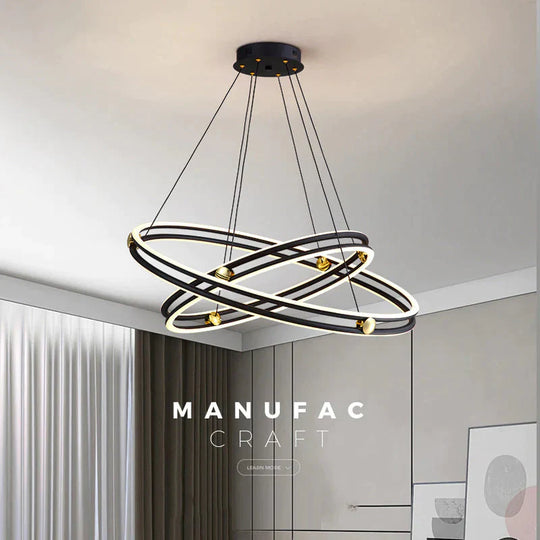 Simple Living Room Chandelier Aluminum Annular Ring Double Circle 60Cm + 40Cm Pendant