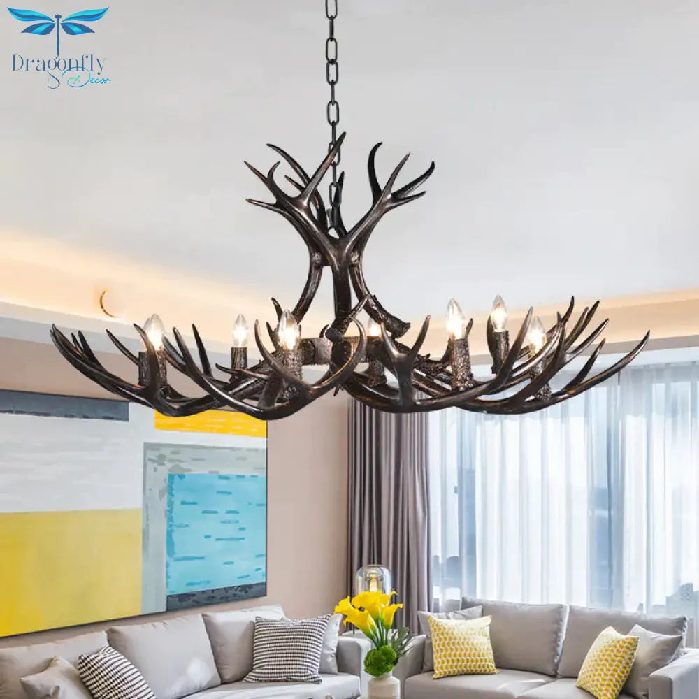 3/5/6 Heads Resin Chandelier Vintage Style Black Candelabra Living Room Pendant Light With