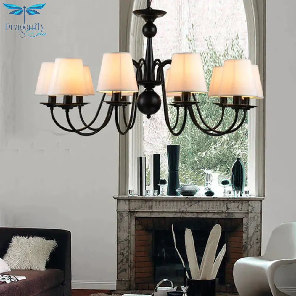3/5/6 Lights Chandelier Light Fixture Traditional White Fabric Tapered Pendant Lamp For Living Room