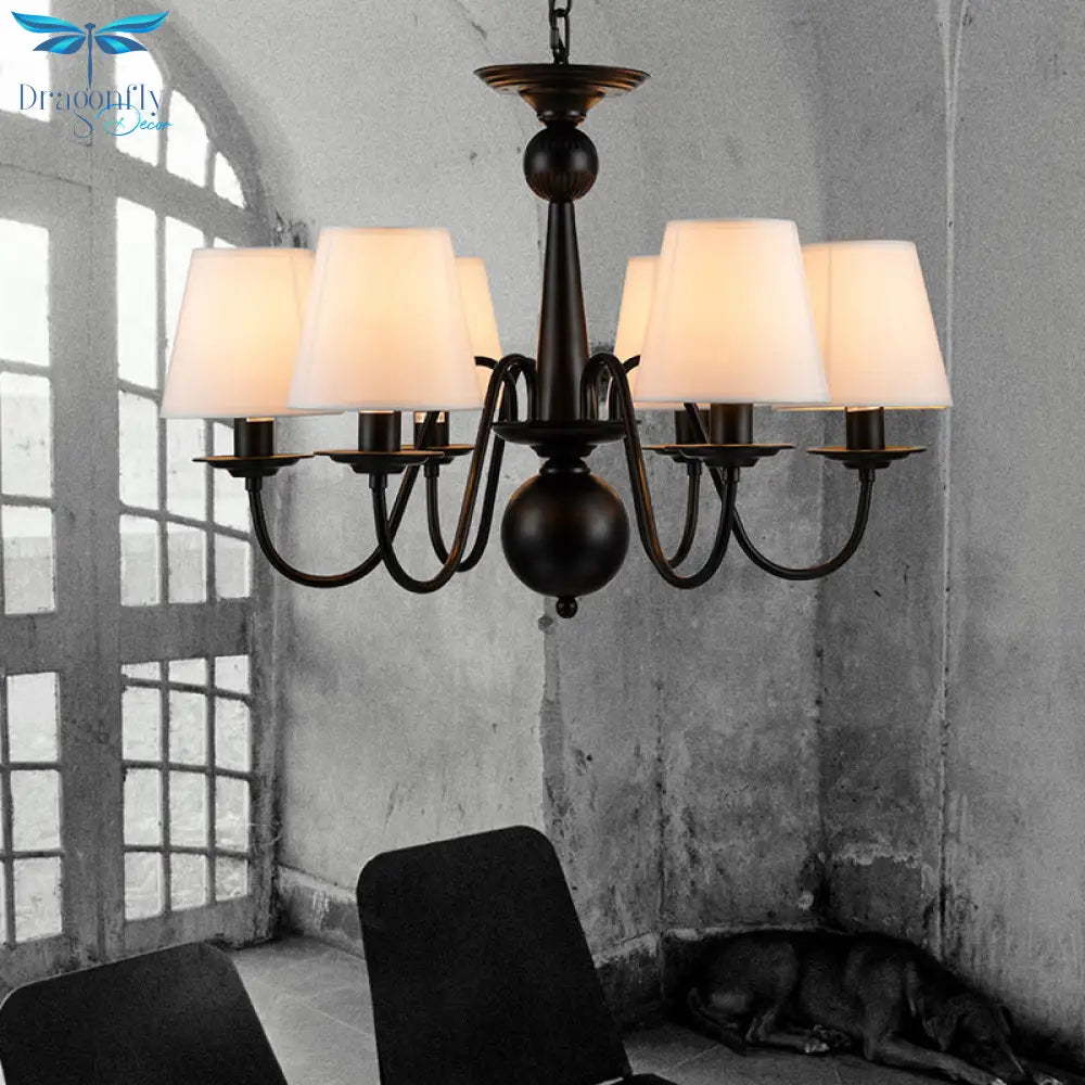 3/5/6 Lights Chandelier Light Fixture Traditional White Fabric Tapered Pendant Lamp For Living Room