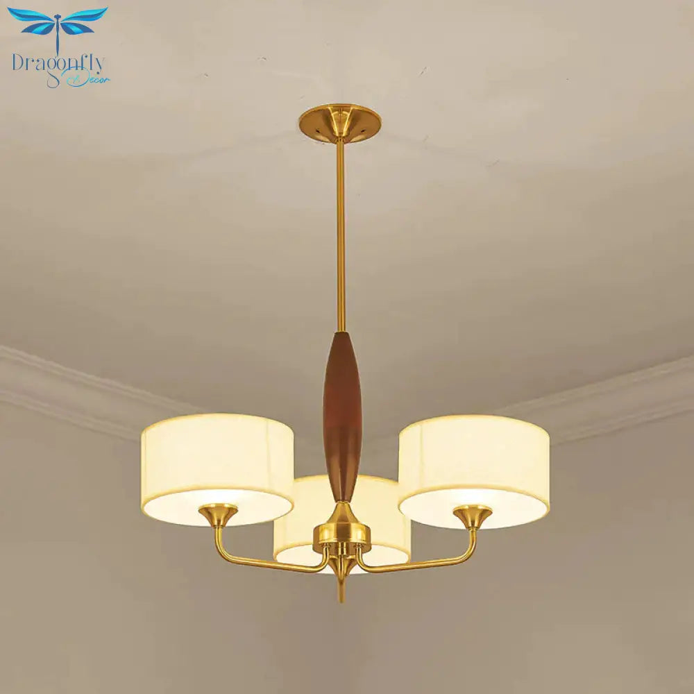 3/5 - Bulb Drop Pendant Countryside Bedroom Chandelier Lamp With Drum Fabric Shade In White
