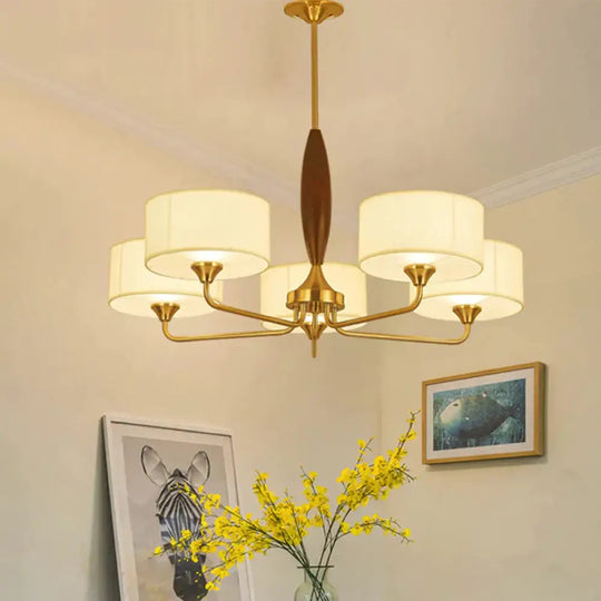 3/5 - Bulb Drop Pendant Countryside Bedroom Chandelier Lamp With Drum Fabric Shade In White 5 /
