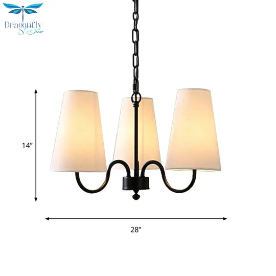 3/5 Bulbs Chandelier Lighting Fixture Rural Living Room Pendant Lamp With Conical Fabric Shade In