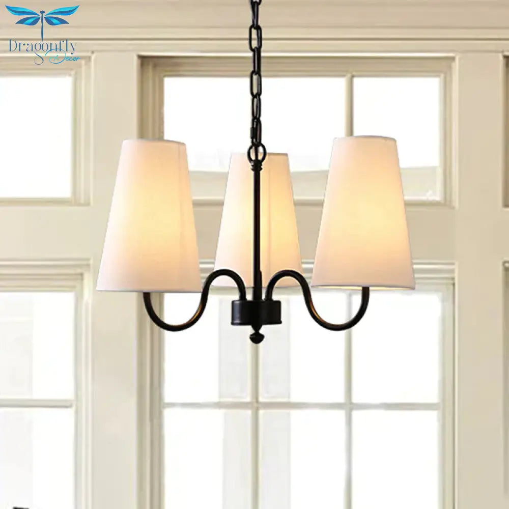3/5 Bulbs Chandelier Lighting Fixture Rural Living Room Pendant Lamp With Conical Fabric Shade In