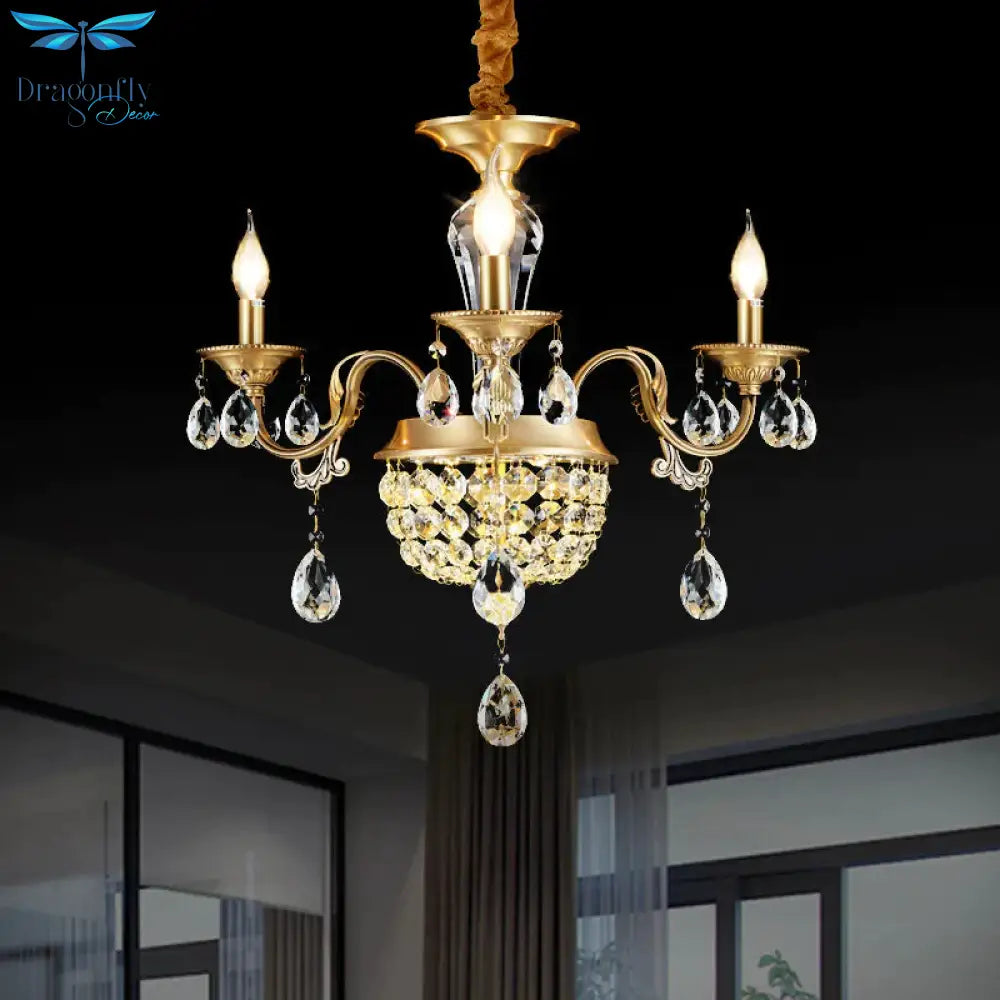 3/5 Heads Chandelier Lamp Traditional Candlestick Clear/Amber Crystal Accents Suspension Pendant