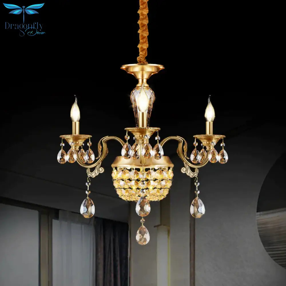 3/5 Heads Chandelier Lamp Traditional Candlestick Clear/Amber Crystal Accents Suspension Pendant