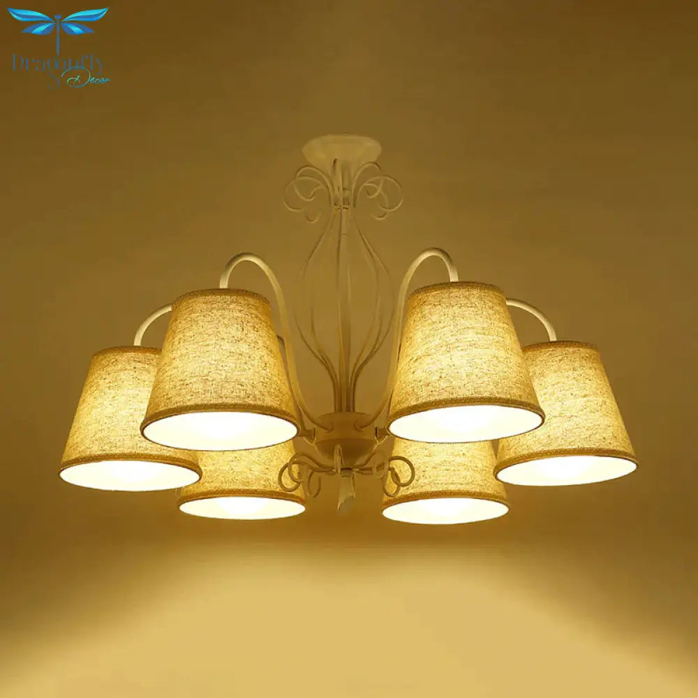 3/6/8 Bulbs Ceiling Lamp With Cone Fabric Shade Classic Living Room Chandelier Pendant Light In