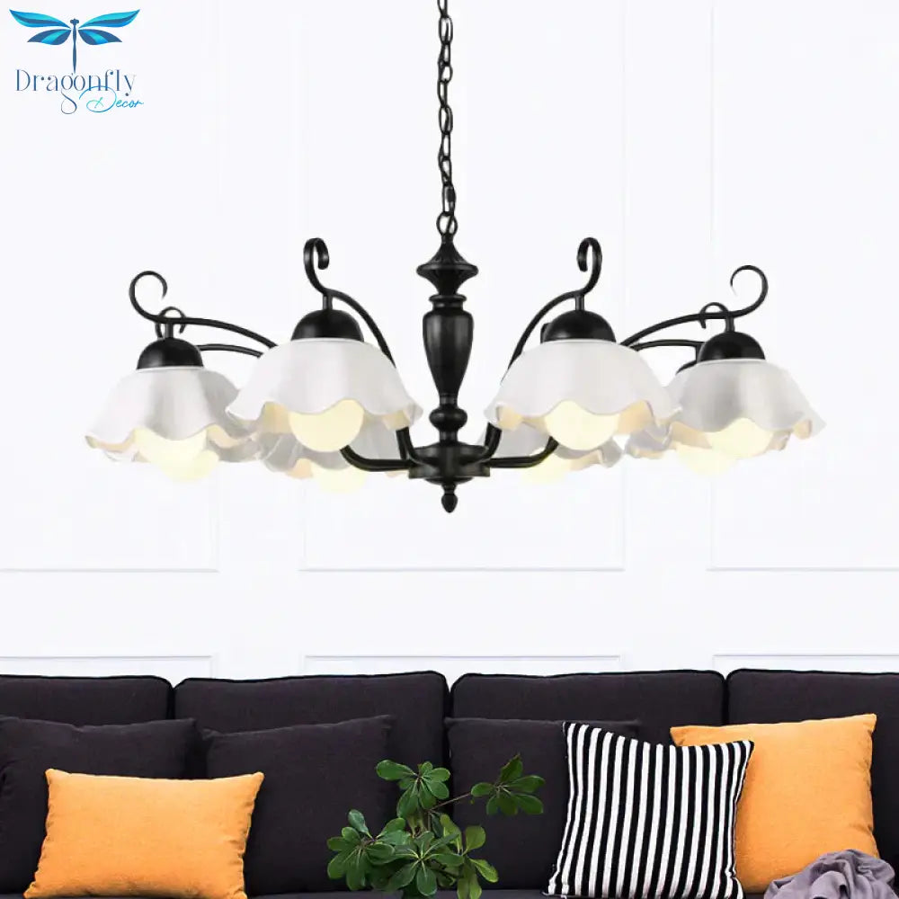 3/6/8 Bulbs Ceiling Lamp With Scalloped Shade Ceramic Traditional Dining Room Chandelier Pendant