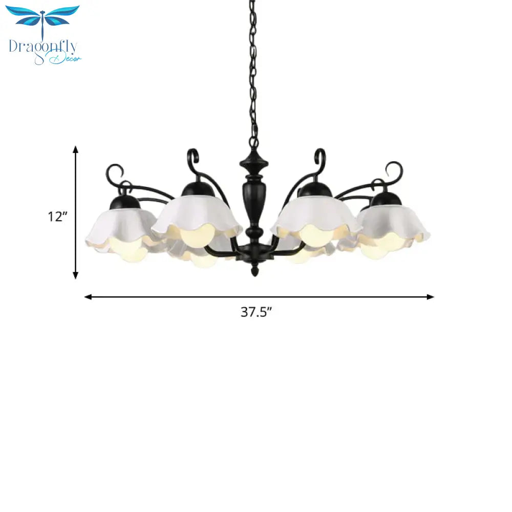 3/6/8 Bulbs Ceiling Lamp With Scalloped Shade Ceramic Traditional Dining Room Chandelier Pendant