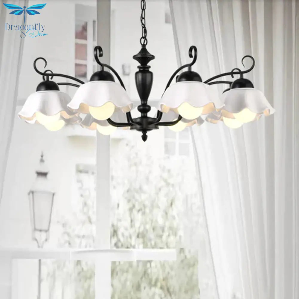 3/6/8 Bulbs Ceiling Lamp With Scalloped Shade Ceramic Traditional Dining Room Chandelier Pendant