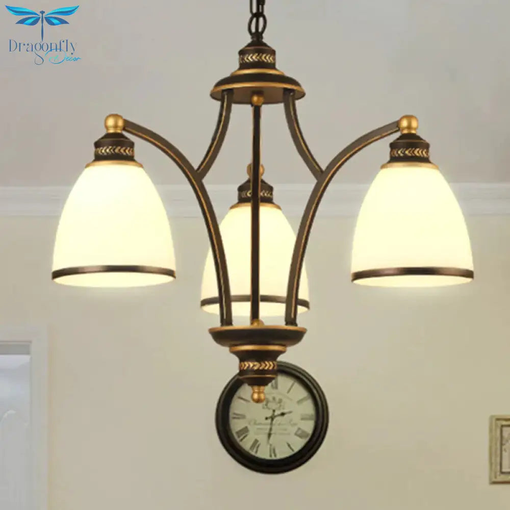 3/6/8 Bulbs Tapered Chandelier Light Traditional Black Frosted Glass Hanging Ceiling Fixture For