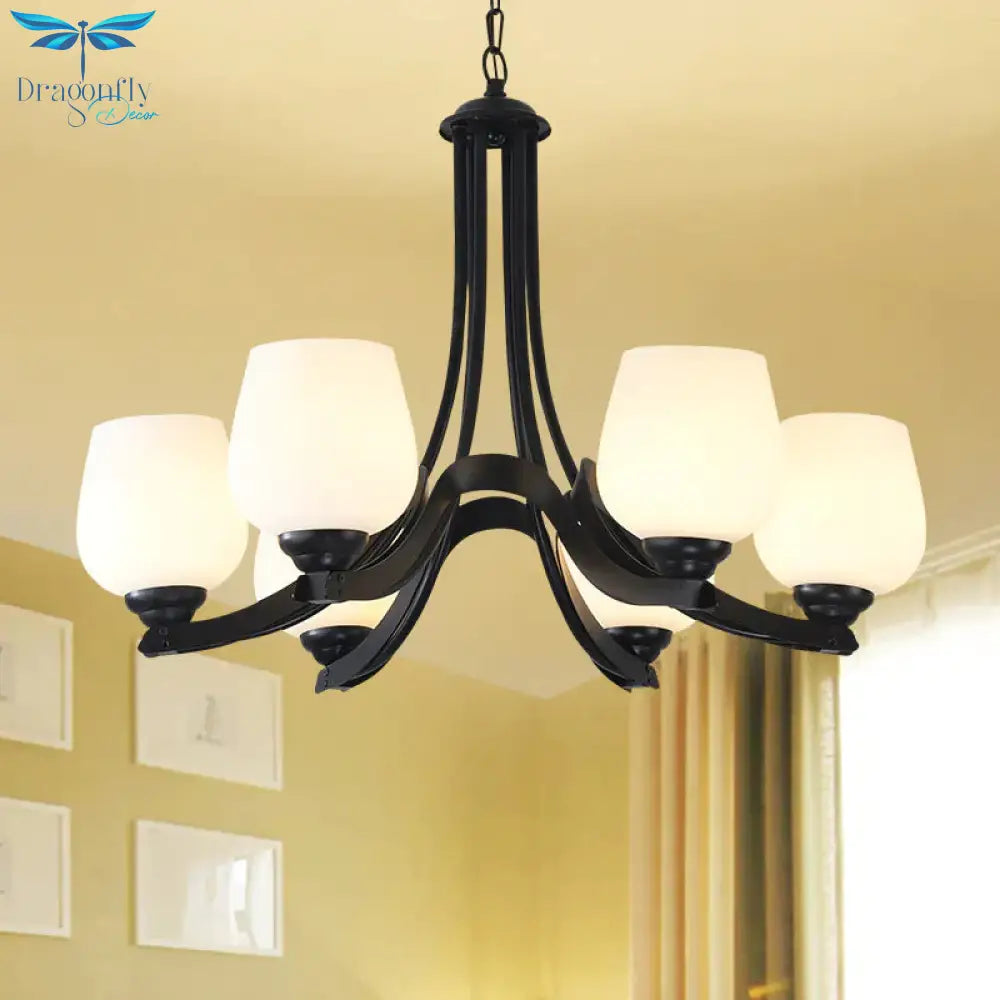3/6/8 Lights Ceiling Lamp Sputnik Frosted Glass Traditional Living Room Chandelier In Black With