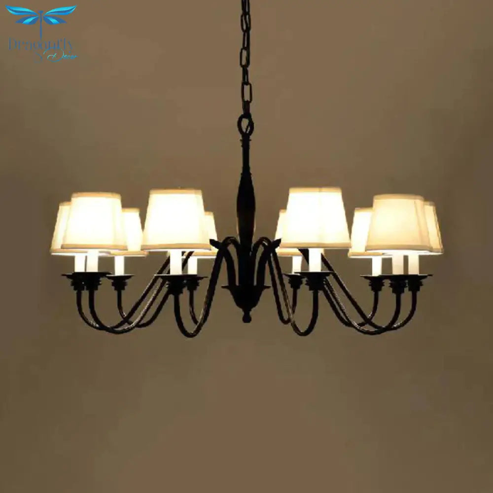 3/6/8 Lights Ceiling Light Minimalistic Tapered Fabric Hanging Chandelier In White For Living Room