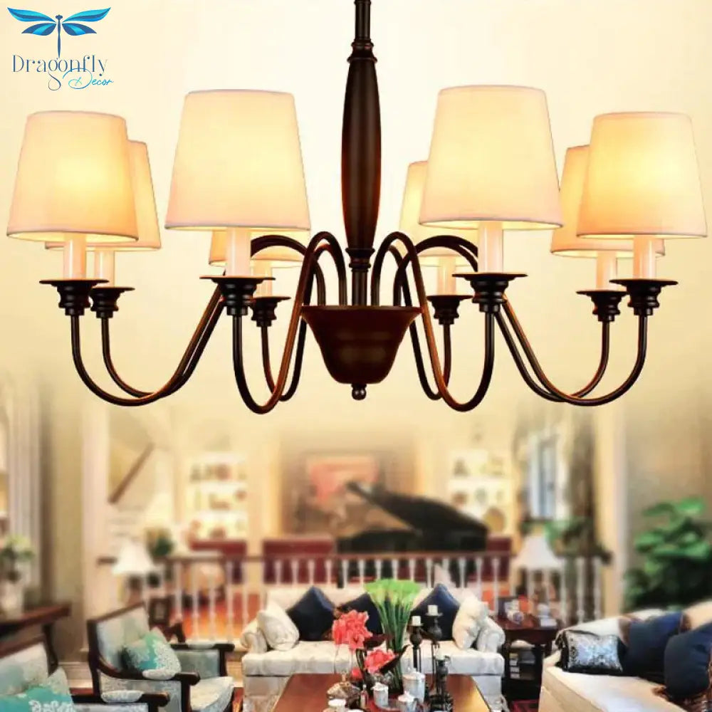 3/6/8 Lights Ceiling Light Minimalistic Tapered Fabric Hanging Chandelier In White For Living Room