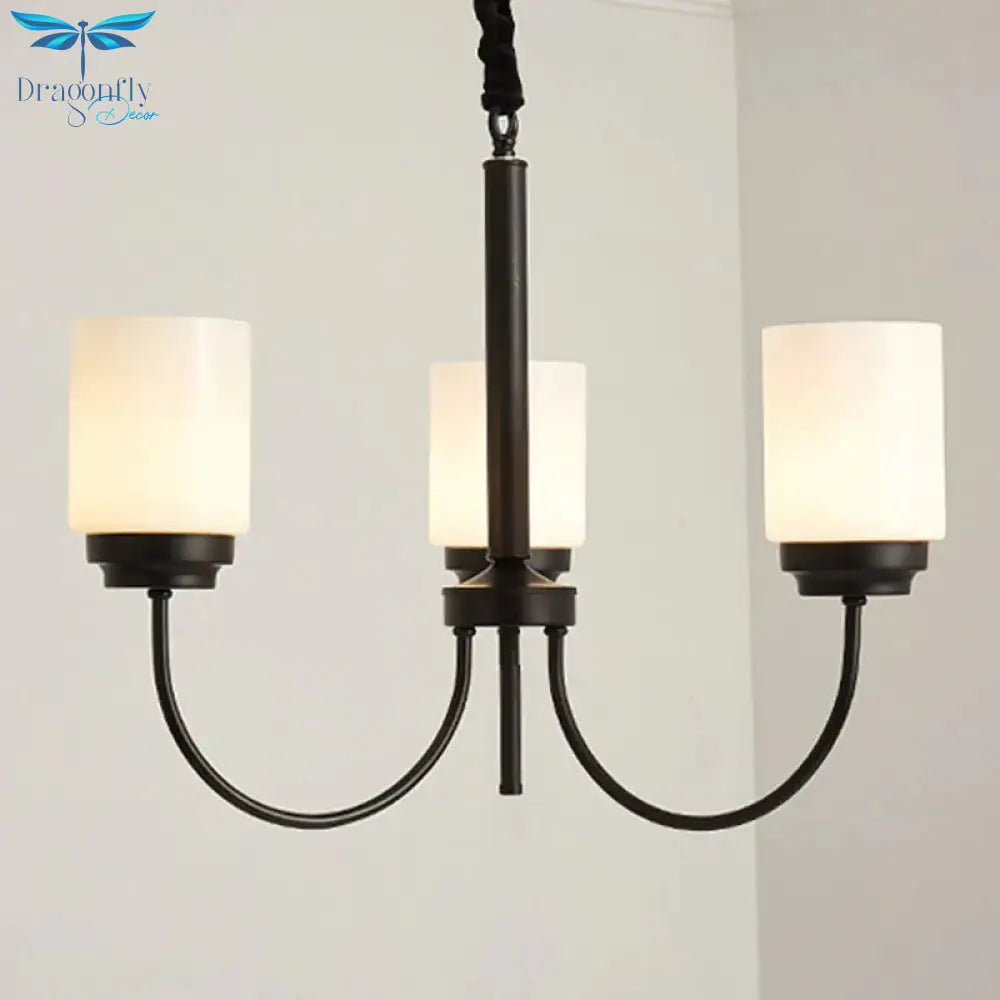 3/6/8 Lights Ceiling Light Traditional Cylinder Opal Glass Hanging Chandelier In Black For Living