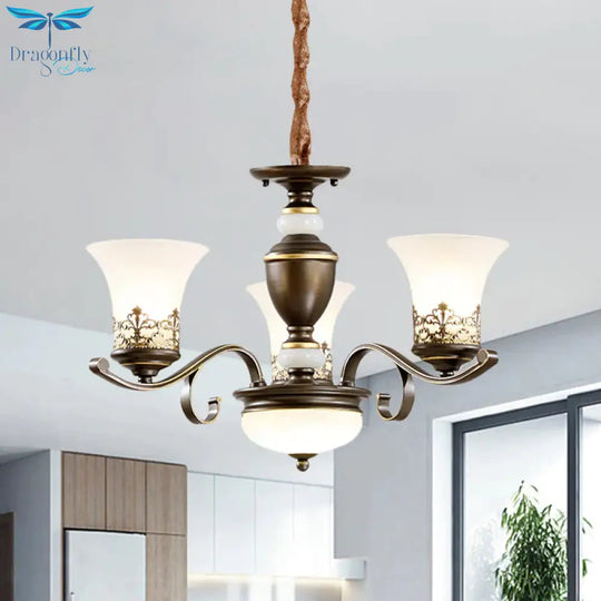 3/6/8 Lights Ceiling Suspension Lamp Rustic Style Bell Shade Cream Glass Chandelier Lighting In