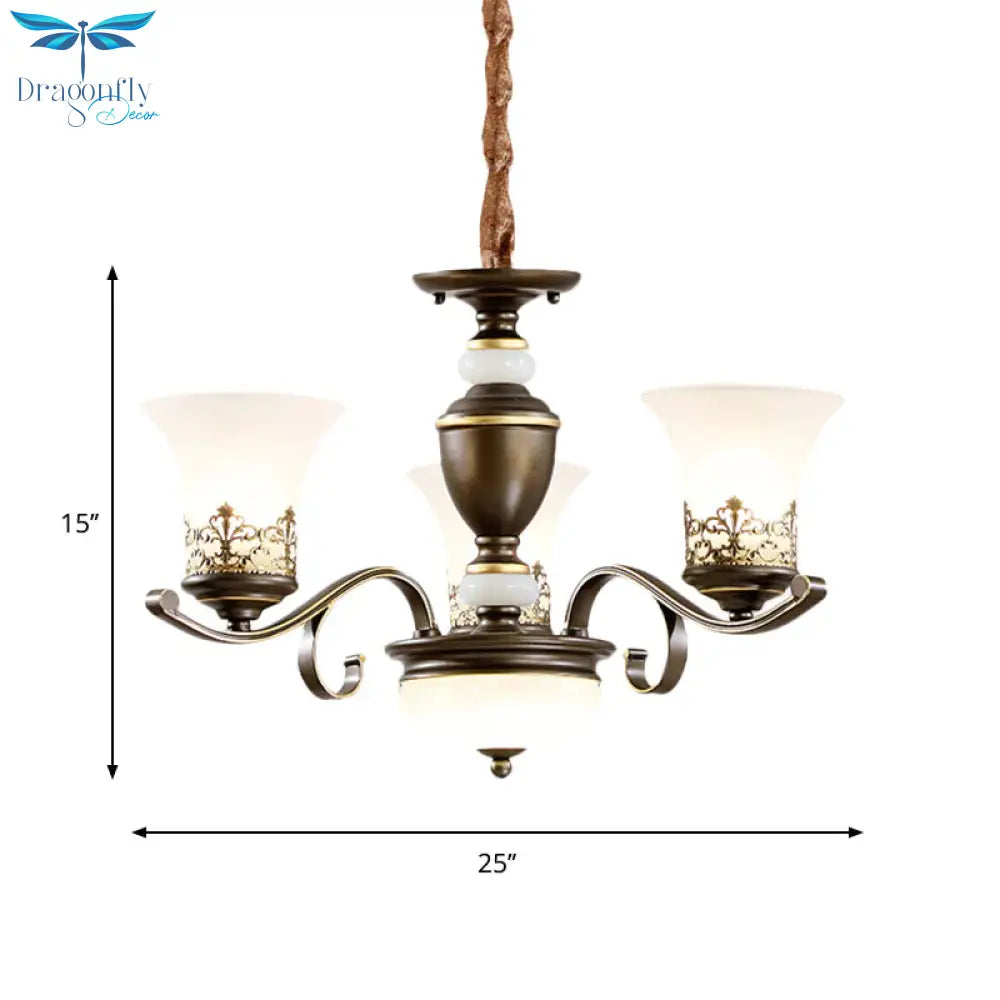 3/6/8 Lights Ceiling Suspension Lamp Rustic Style Bell Shade Cream Glass Chandelier Lighting In