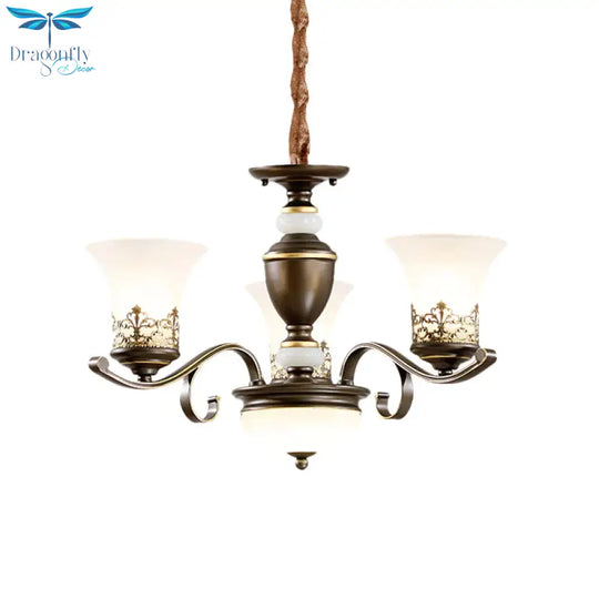 3/6/8 Lights Ceiling Suspension Lamp Rustic Style Bell Shade Cream Glass Chandelier Lighting In