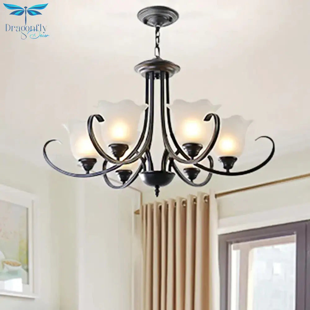 3/6/8 Lights Flared Chandelier Traditional Pewter Frosted Glass Pendant Light Fixture For Living