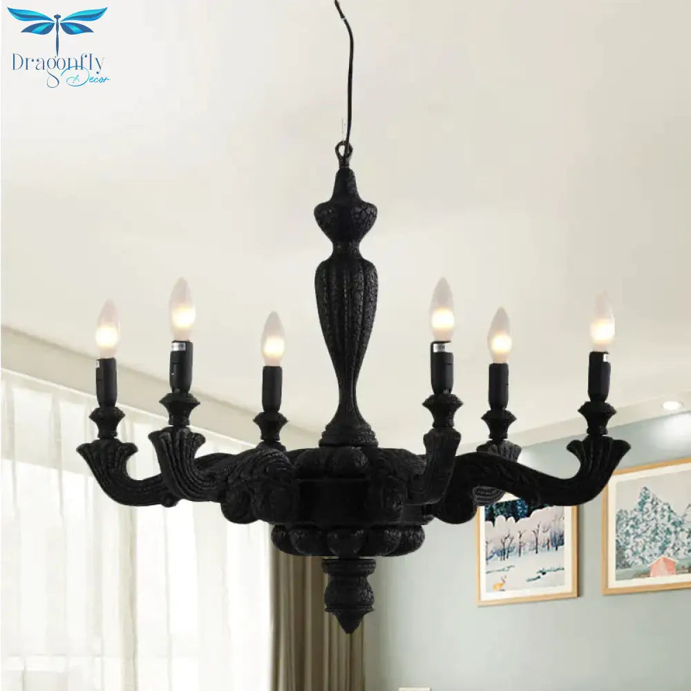 3/6 - Bulb Candlestick Chandelier Light Traditional Black Resin Pendant Lighting Fixture For Living