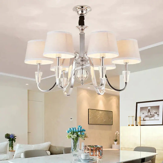 3/6 Bulbs Cone Chandelier Light Classic White Fabric Hanging Ceiling Fixture For Bedroom 6 /