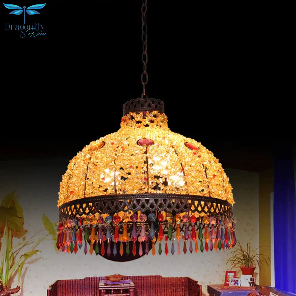 3/6 Bulbs Hanging Chandelier Art Deco Dome Metal Pendant Light Fixture In White/Beige/Red For