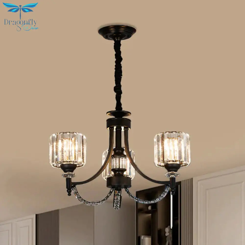 3/6 Bulbs Suspension Light Traditional Cylindrical Shade Clear Crystal Ceiling Chandelier With