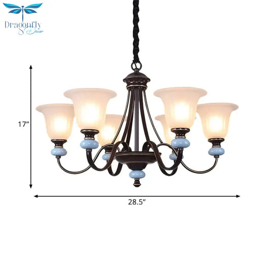 3/6 - Head Chandelier Lighting Traditional Living Room Suspension Lamp With Wide Flare White Glass