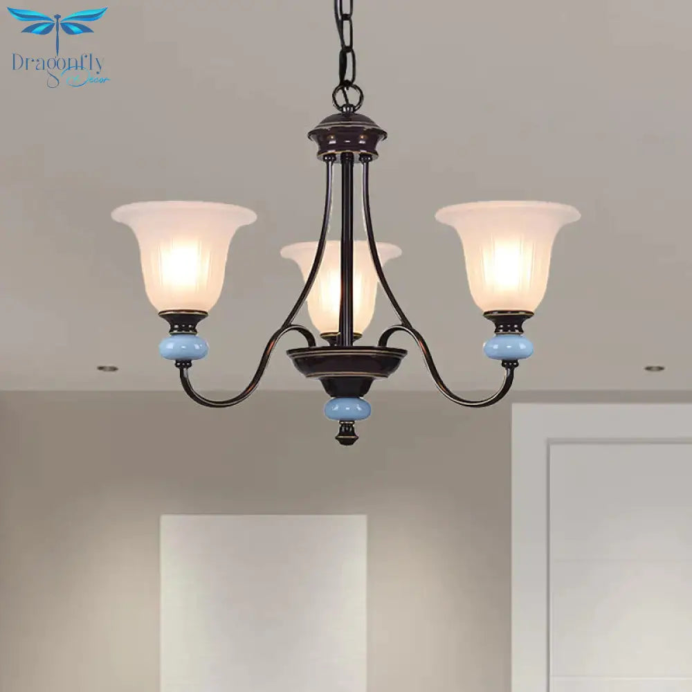 3/6 - Head Chandelier Lighting Traditional Living Room Suspension Lamp With Wide Flare White Glass