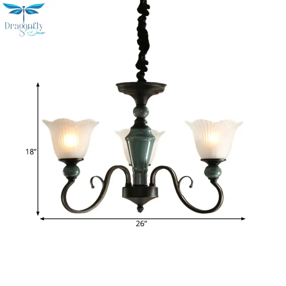 3/6 - Light Pendant Light Rural Style Frosted Ribbed Glass Chandelier Lighting Fixture In Black