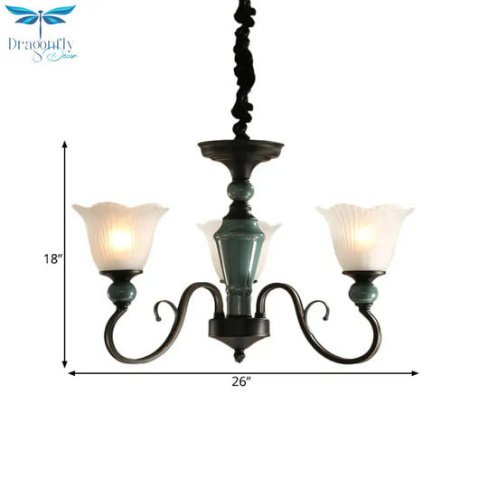 3/6 - Light Pendant Light Rural Style Frosted Ribbed Glass Chandelier Lighting Fixture In Black