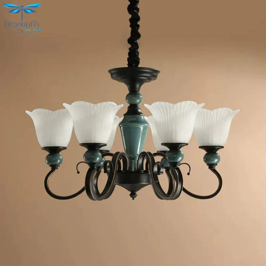 3/6 - Light Pendant Light Rural Style Frosted Ribbed Glass Chandelier Lighting Fixture In Black