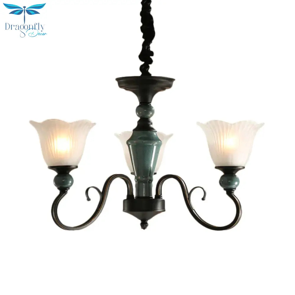 3/6 - Light Pendant Light Rural Style Frosted Ribbed Glass Chandelier Lighting Fixture In Black
