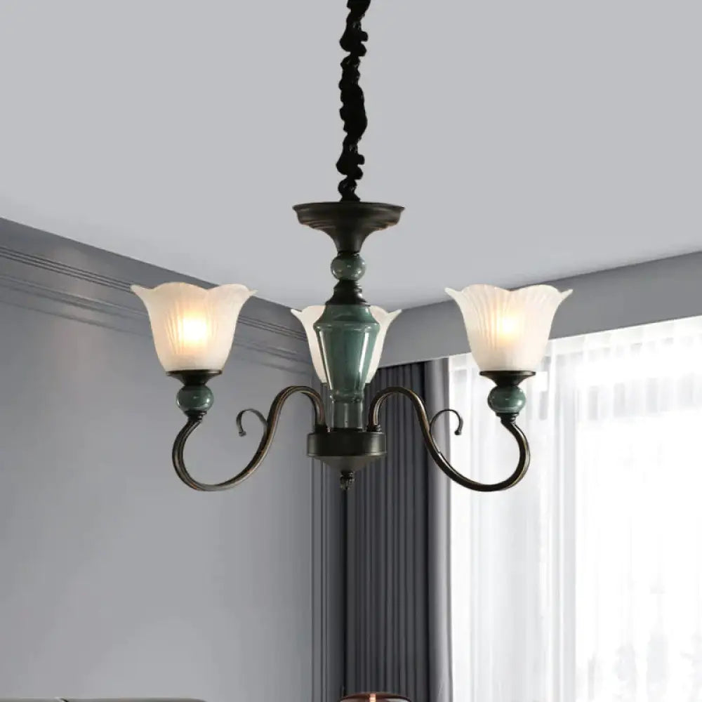 3/6 - Light Pendant Light Rural Style Frosted Ribbed Glass Chandelier Lighting Fixture In Black