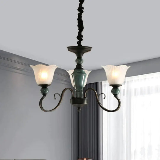 3/6 - Light Pendant Light Rural Style Frosted Ribbed Glass Chandelier Lighting Fixture In Black