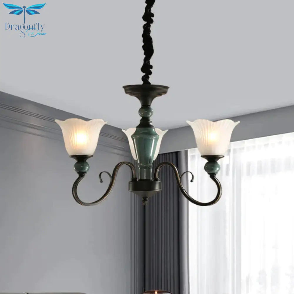 3/6 - Light Pendant Light Rural Style Frosted Ribbed Glass Chandelier Lighting Fixture In Black