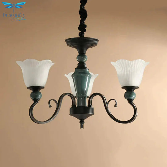 3/6 - Light Pendant Light Rural Style Frosted Ribbed Glass Chandelier Lighting Fixture In Black