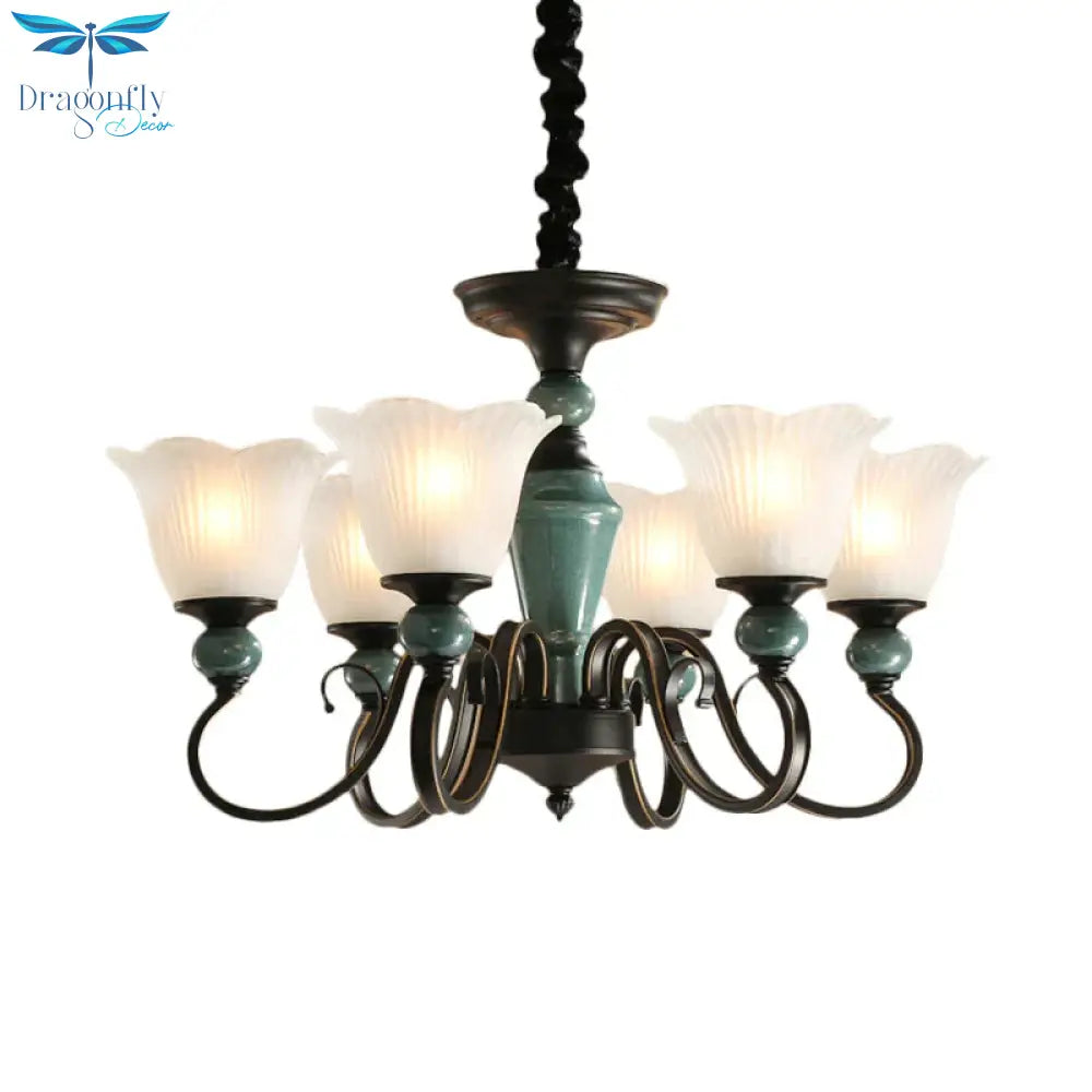 3/6 - Light Pendant Light Rural Style Frosted Ribbed Glass Chandelier Lighting Fixture In Black