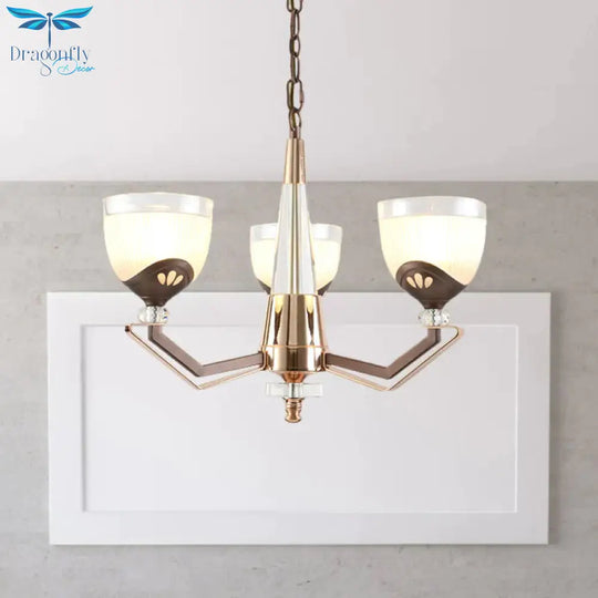 3/6 Lights Bowl Hanging Chandelier Vintage Coffee Finish White Ribbed Glass Pendant Lamp Fixture