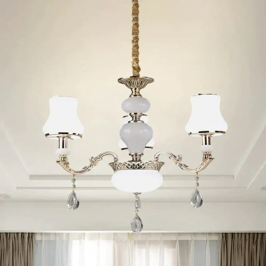 3/6 Lights Chandelier Lighting Vintage Bedroom Ceiling Pendant With Jar Cream Glass Shade In Gold 3