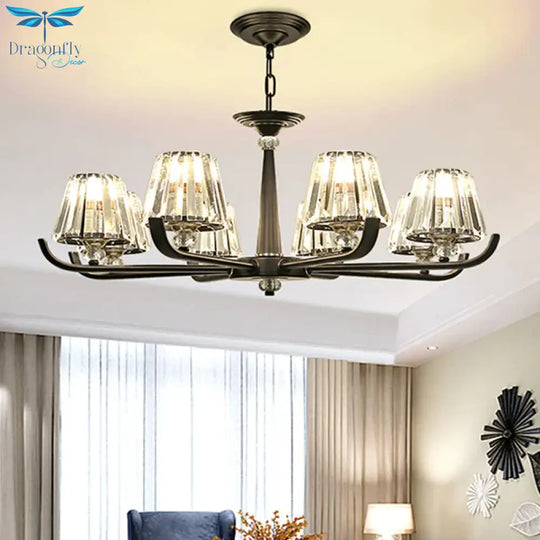 3/8 Heads Chandelier Light With Tapered Crystal Traditional Bedroom Ceiling Fixture