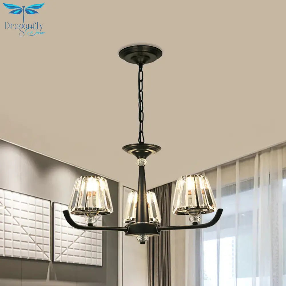 3/8 Heads Chandelier Light With Tapered Crystal Traditional Bedroom Ceiling Fixture
