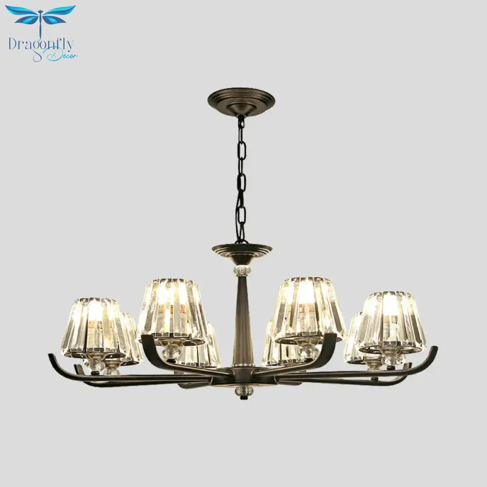 3/8 Heads Chandelier Light With Tapered Crystal Traditional Bedroom Ceiling Fixture